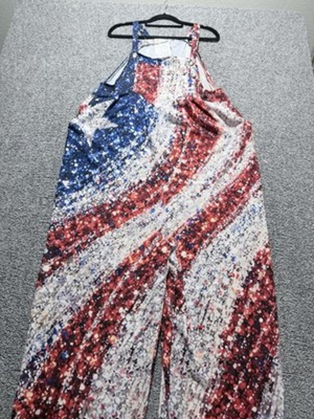 Red White And Blue Jumper Romper Unisex Sparkle Effect Patriotic Bib Overalls